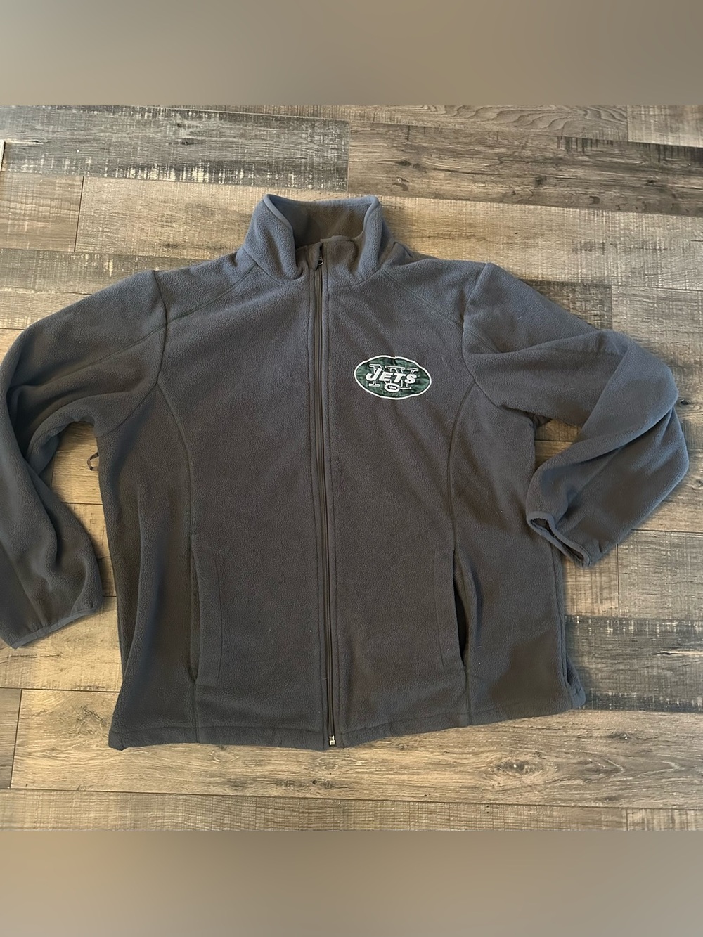 New York Jets Gray Full Zip Fleece Jacket Mens Large